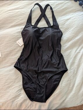 Quince Black Italian Crossback One-Piece Swimsuit Size Large